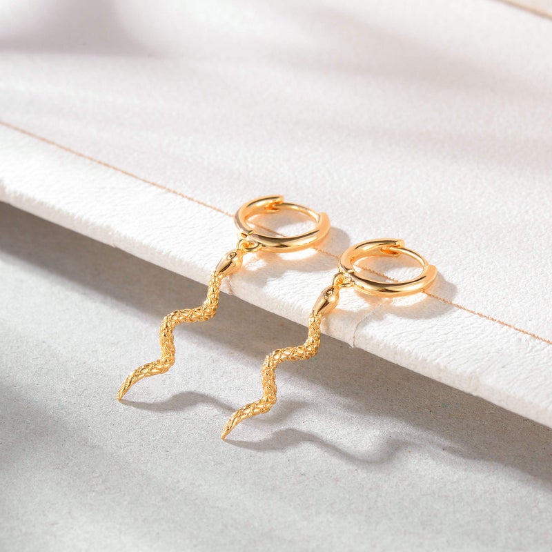 FETTERO Gold Plated Hoop Dangle Earrings Lightweight Drop Huggie Hoop Earrings for Women Hypoallergenic Earrings Dainty Wear - Long Snake Hoops - Image 4
